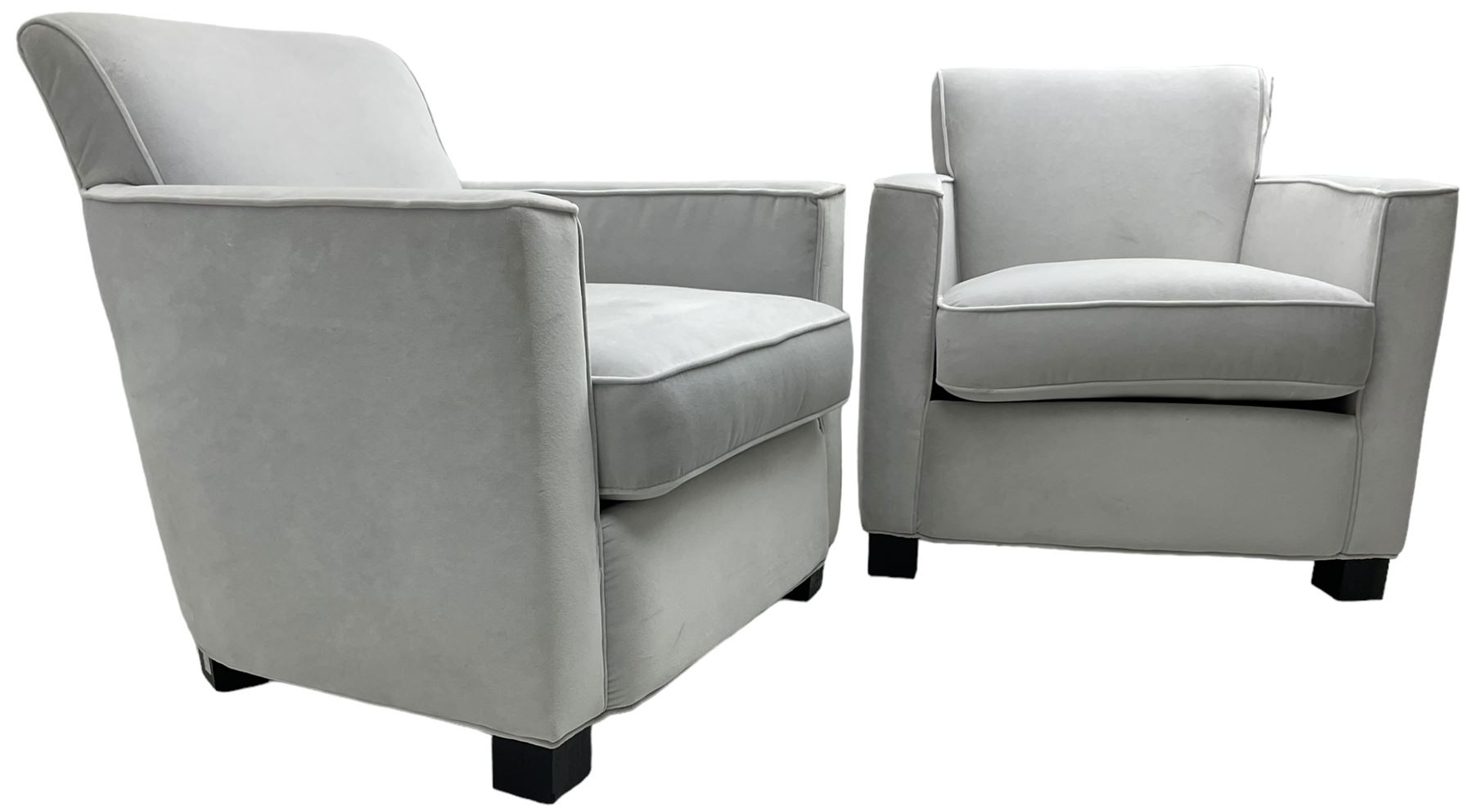 India Jane Interiors - 'Savoy' pair of contemporary armchairs upholstered in light grey velvet fabric - ex-display/bankruptcy stock 