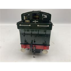 Gauge 1 - Aster 0-6-0 Great Western Railway Pannier tank locomotive No.6752; spirit fired and live steam powered with fitted steam pressure gauge, water sight glass and other usual fittings; finished in Great Western Railway green livery with GWR initials to the pannier tanks, fitted steps, handrails, checker plate, lamp irons, buffers and vacuum hoses; L31cm W8.5cm