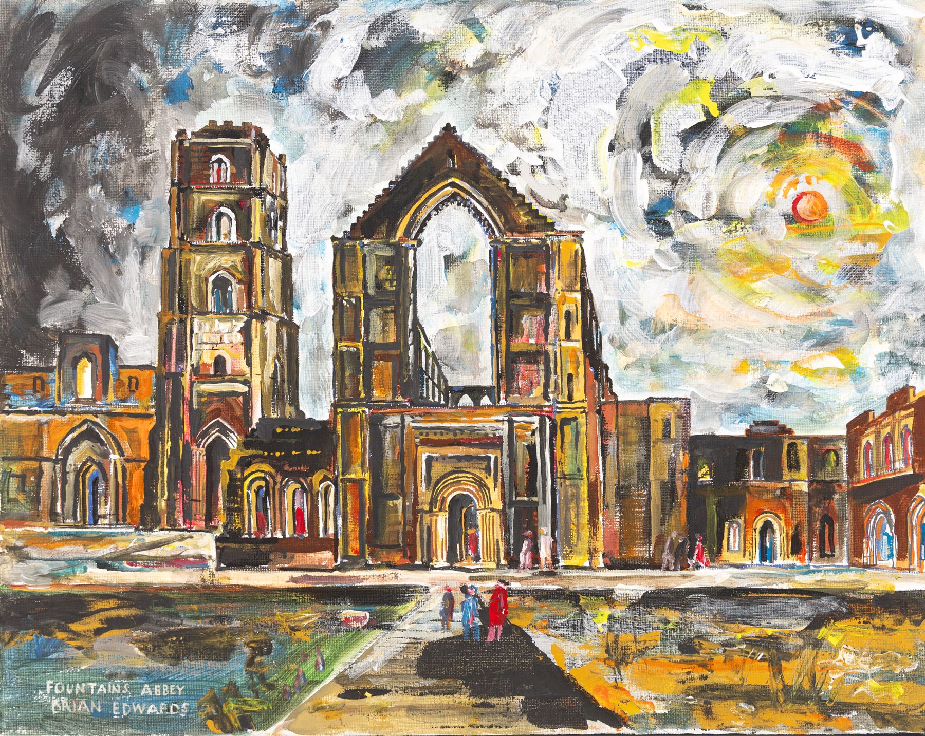 Brian Edwards (British 1944-): 'Fountains Abbey 1', acrylic on canvas signed and titled 40cm x 51cm (unframed)
Notes: Dr Brian Edwards is Emeritus Professor of Architecture at ECA Edinburgh University. He is the author of the book ‘Understanding Architecture through Drawing’, has exhibited at the Edinburgh Festival, the RSA and architecture section of the RA Summer Exhibition. As a retired architect, his paintings explore the interface between art and architecture