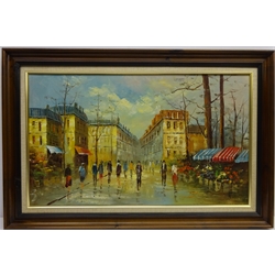  Parisian Street Scene, 20th century oil on canvas board unsigned 44cm x 74.5cm  