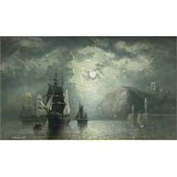 Richard Weatherill (British 1844-1913): Sailing Ship at Anchor by Moonlight in Whitby Harbour, oil on board signed 22cm x 37cm
Provenance: North Yorkshire deceased estate