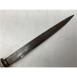 Caucasian style kindjal dagger, the 25cm steel single edged blade with wire-bound and embossed nickel hilt; in matching nickel scabbard L34cm overall
