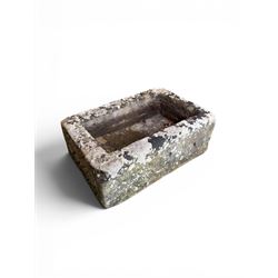 19th century weathered stone planter of rectangular form 