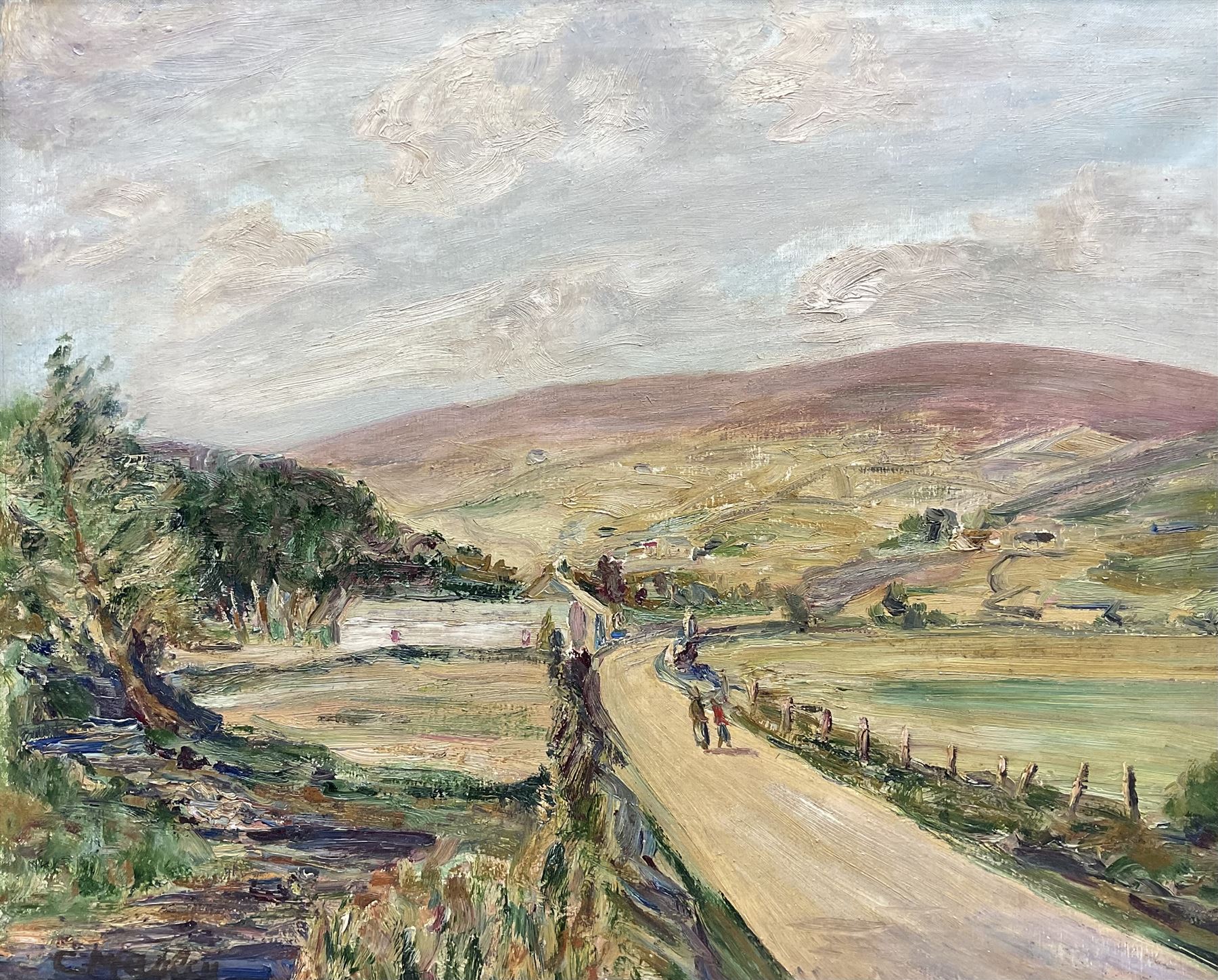 Attrib. Charles McAuley (Irish 1910-1999): 'A Walk in the Glens of Antrim', oil on canvas bears signature, titled verso 44cm x 54cm