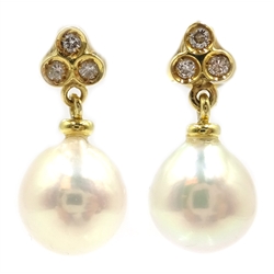  Pair of 18ct gold pearl and diamond pendant ear-rings, hallmarked 18ct  