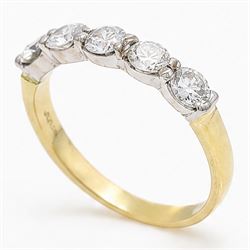 18ct gold diamond ring, set with five round brilliant cut diamonds, hallmarked, total diamond weight approx 0.55 carat
