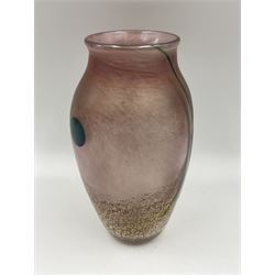 Norman Stuart Clarke vase, of baluster form, decorated with lustre lozenges and sea grass upon a pink ground, signed beneath, H17cm