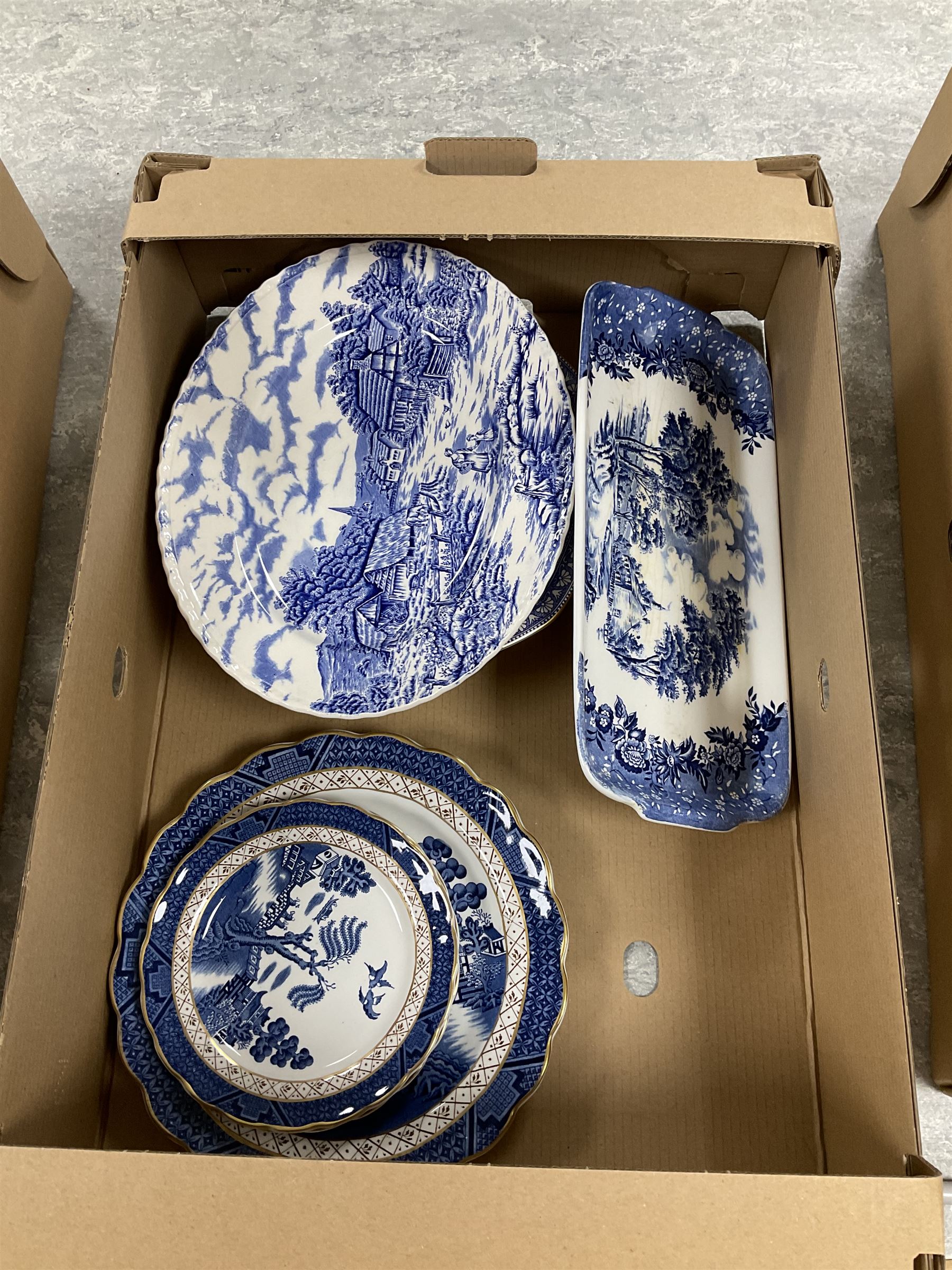 Collection of Japanese Kutani Eggshell tea service components, together with a large collection of blue and white ceramics including Heineken Delft Blue hand-painted tankard, Royal Goedewaagen Blue Delft decanter bottle and Elesva Holland jar
