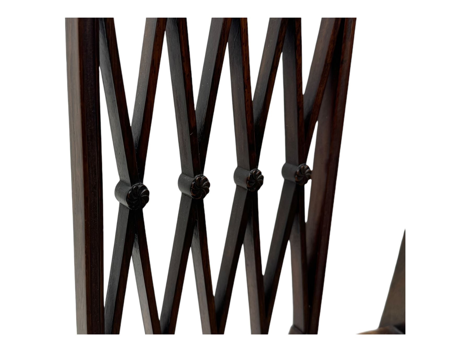 Late 19th century mahogany open armchair, lattice splat back, acanthus carved arm terminals, on square tapering supports with spade feet