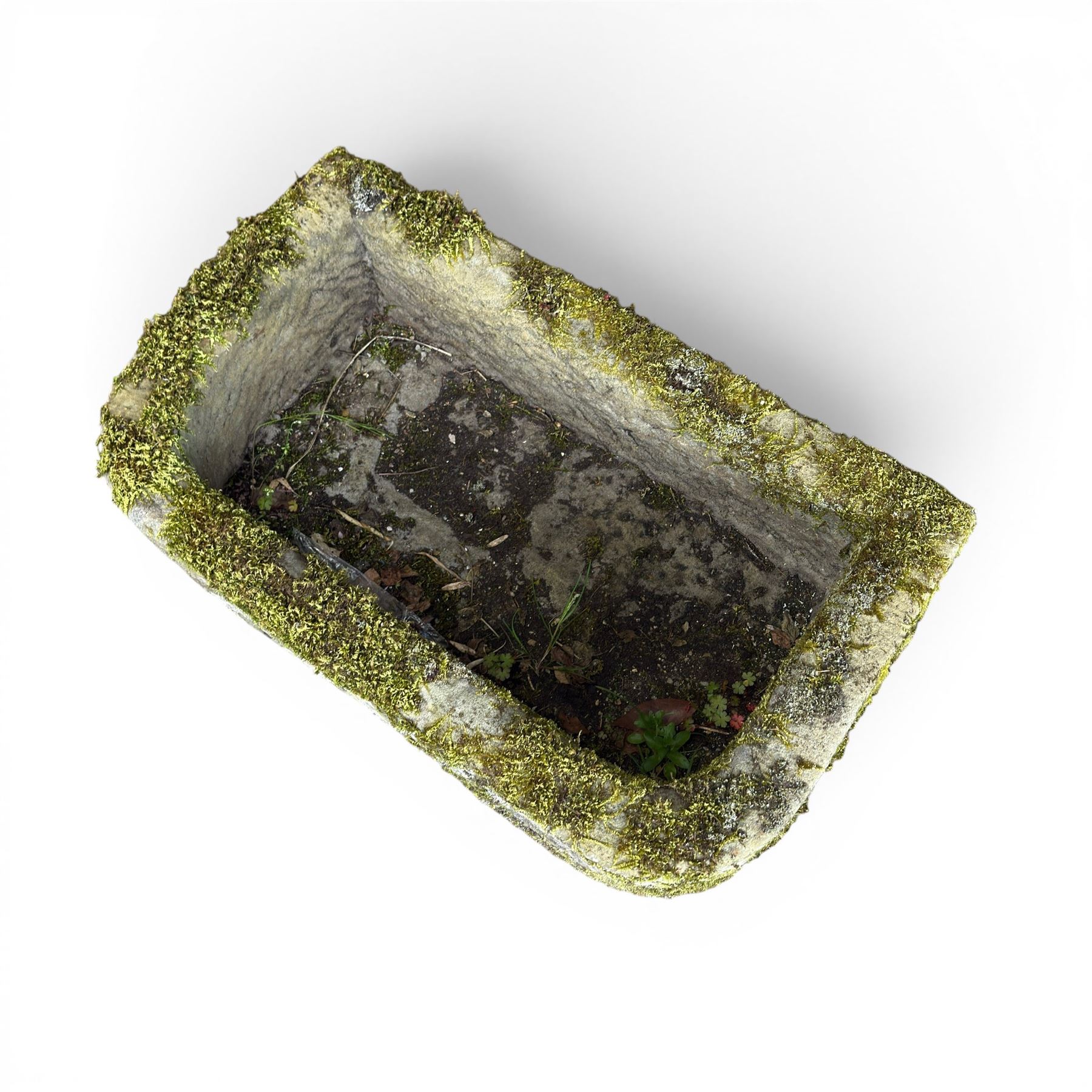 19th century weathered hewn stone planter, of rectangular D-shaped form 