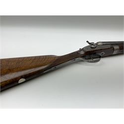 19th century Purdey 12-bore side-by-side double barrel black powder hammer gun, 76cm cylinder bored un-choked barrels with 2.5