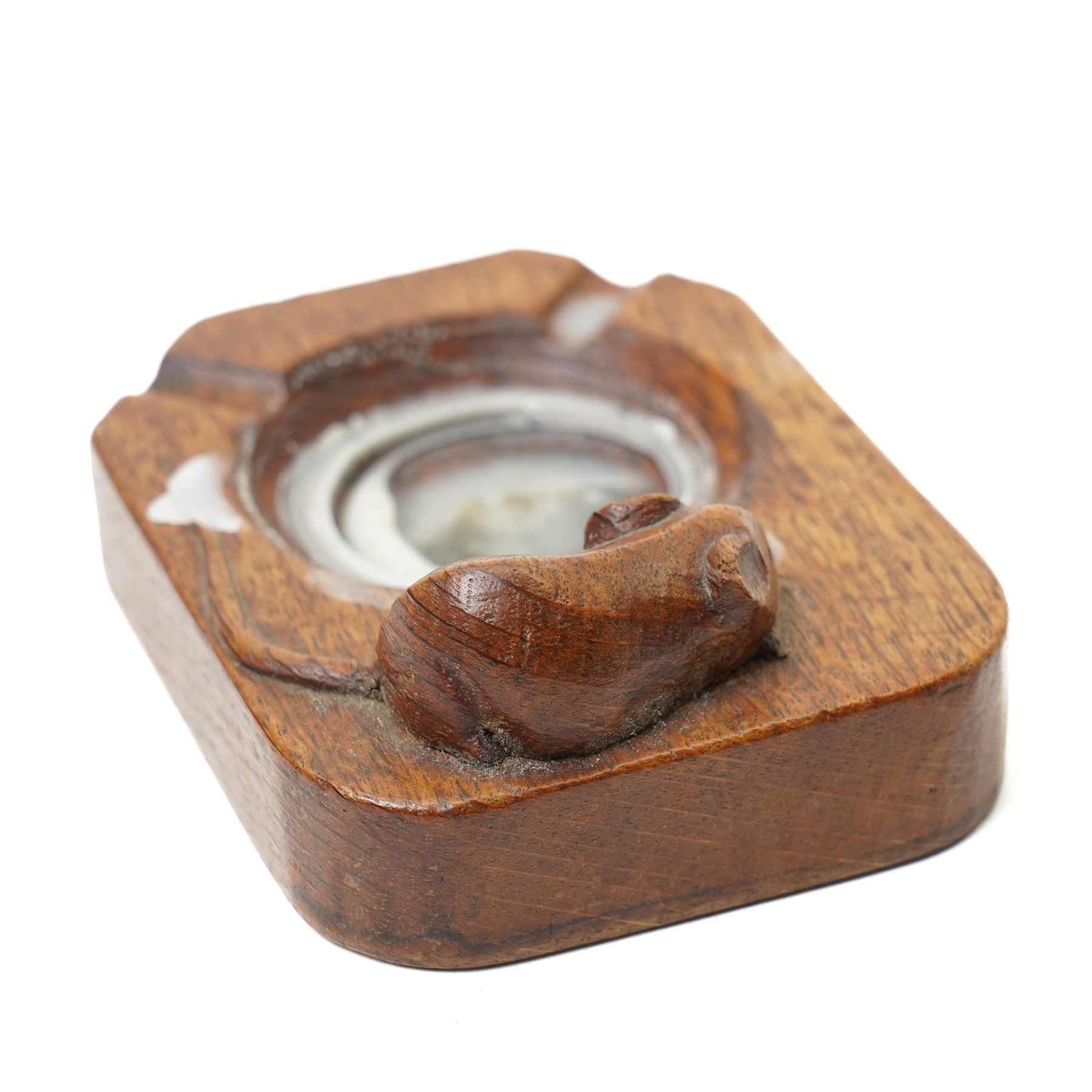 Mouseman - Oak ashtray of rectangular form with canted corners with carved mouse signature from the workshop of Robert Thompson Kilburn W10cm