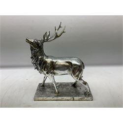 Composite silvered stag, on rectangular base