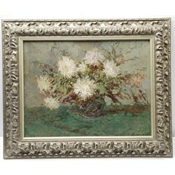 Komapub ? (Russian 20th century): Still Life Vase of Flowers, oil on board signed, labeled verso 36cm x 48cm