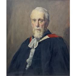 George Fiddes Watt (Scottish 1873-1960): Portrait of Reverend Archibald Henderson, oil on canvas signed, presentation plaque dated May 1912, 73cm x 60cm 
Notes: Archibald Henderson (Scottish 1837-1929) was Minister of the Free West Parish Church in Crieff, Perthshire. He married Elizabeth Smith Candlish (1840-1919) in 1863, daughter of Dr Robert Smith Candlish (1806-1873), a leading figure in the Free Church of Scotland (appointed Moderator in 1861) and Minister of St George’s Church, Charlotte Square Edinburgh. The sitter was the vendor's great-grandfather.