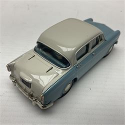 Four Lansdowne Models 1:43 scale models - 1956 Hillman minx Series 1 (Pearl grey over Fiesta blue); 1957 Hillman Husky Series 1 (Seacrest green/foam grey); 1960 Ford Consul MkII (Imperial maroon/smoke grey); and 1972 Vauxhall Ventora 3300 MkII; all boxed (4)