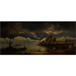 Attrib. John Vanderlyn (American 1775-1852): Italian Coastal scene by Moonlight, oil on mahogany panel signed 'Vand' 19cm x 43cm
Notes: Vanderlyn is known to have travelled to France and Italy returning in 1815 