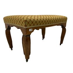 19th century walnut cabriole dressing stool, upholstered seat