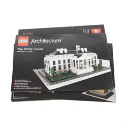 Four Lego architecture sets, comprising Empire State Building, The Eiffel Tower, Empire State Building and Big Ben, built with instructions, White House with box, tallest H33cm