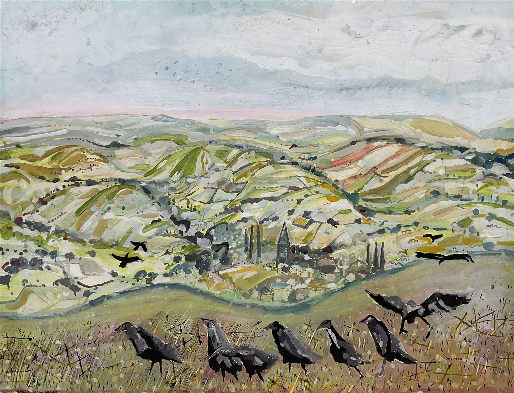 Richard Snowden (British 1950-2014): 'Going to Play Cricket', gouache signed and titled 44cm x 58cm (unframed)