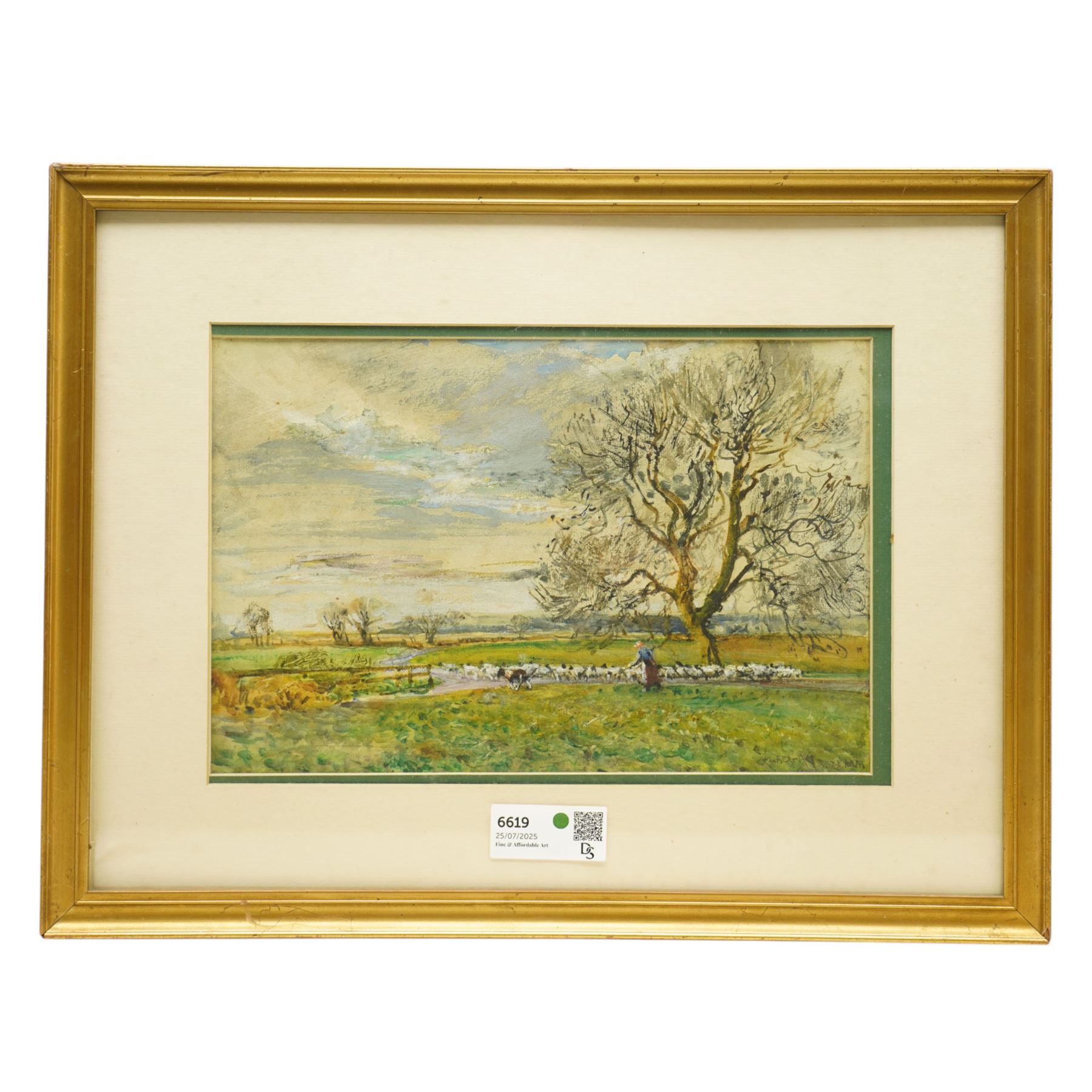 Albert Woods (British 1871-1944): Herding Sheep, watercolour signed 24cm x 36cm