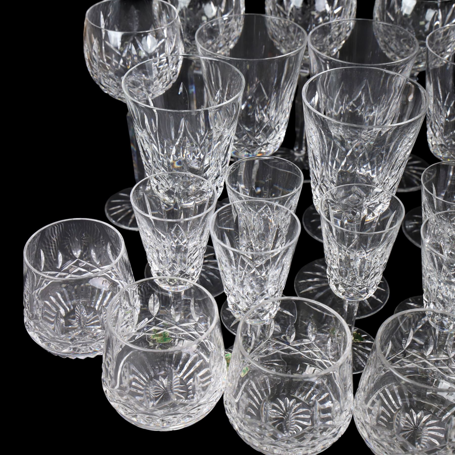 Waterford Lismore glassware for six covers, comprising hock glasses, wine glasses, tumblers and sherry glasses