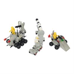 Eleven vintage Lego spaceships, comprising no. 6842 Shuttle Craft, no. 6879 Blizzard Baron, no. 6877 Vector Detector, no. 6880 Surface Explorer, no. 6852 Sonar Security, no. 897-1 Mobile Rocket Launcher, no. 6847 Space Dozer, no. 6834 Celestial Sled, no. 6846 Tri-Star Voyager, no. 6829 Radon Rover and no. 6815 Hovertron, all built with minifigures