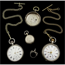  Continental silver pocket watch stamped 935, Kays Universal Lever Swiss made silver pocket watch both with plated chains, part sovereign and watch cases, swivel fob all hallmarked  