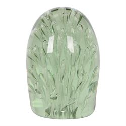 Two Victorian green glass dump paperweights with bubble inclusions, tallest H13cm