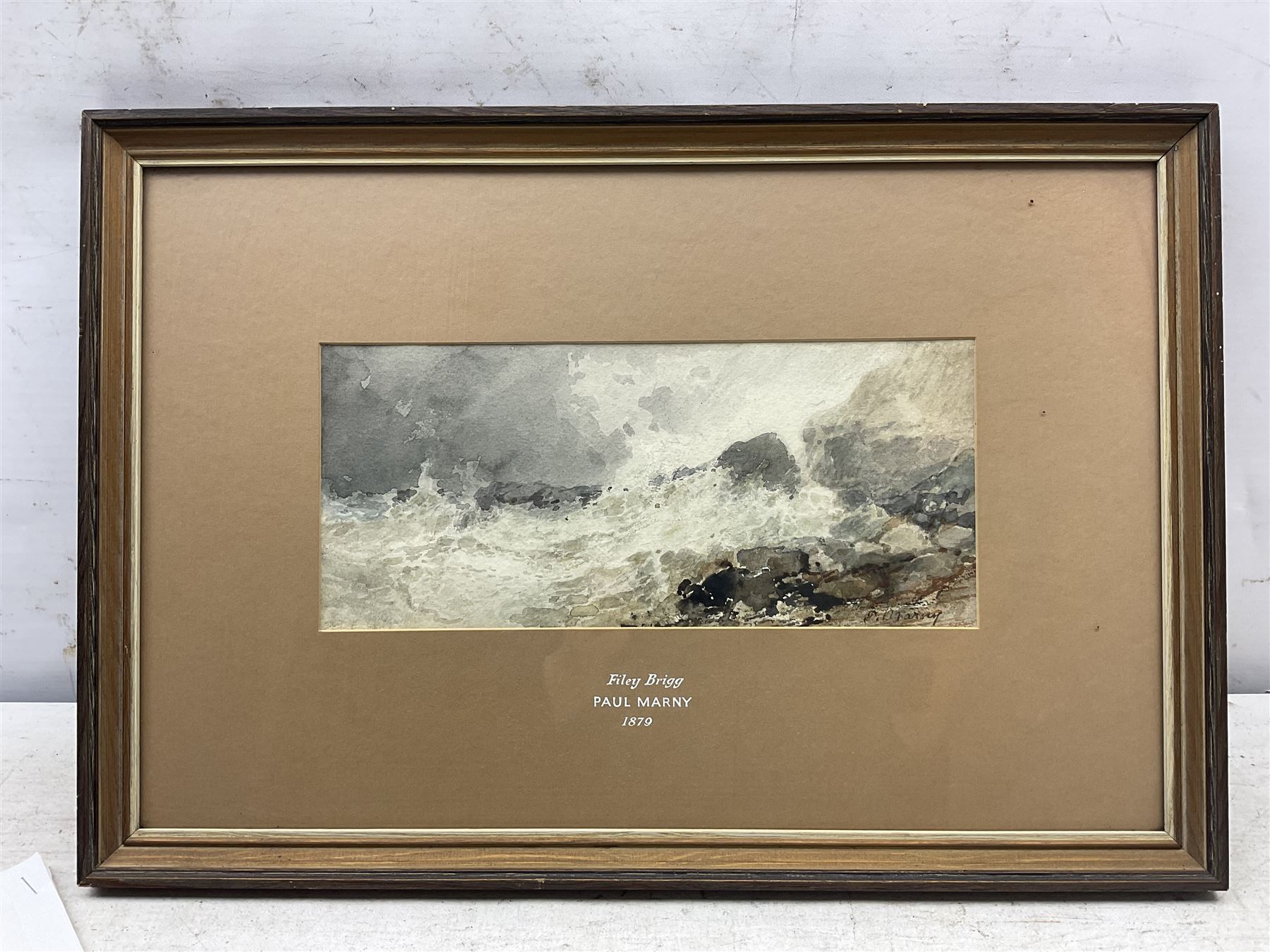Paul Marny (French/British 1829-1914): 'Filey Brigg', watercolour signed, titled and dated 1879 on mount 12cm x 27cm 