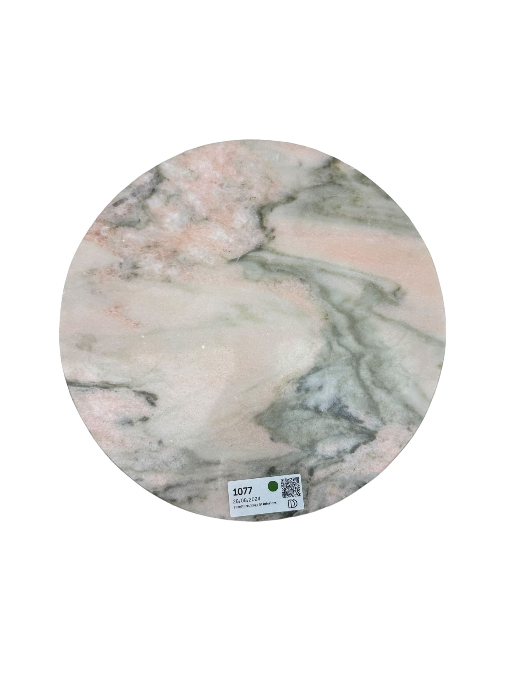 Late 20th century cast gilt metal and marble two-tier stand, pink and grey marble top and undertier, the base decorated with floral garlands, on reed moulded supports with splayed terminals 