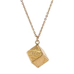 Early 20th century cube pendant necklace, with bright cut decoration