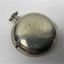 George III silver pair cased verge fusee pocket watch by Harry Niblett, Dorking, No. 5991, white enamel dial with Arabic numerals and outer minute ring, case makers mark TG, London 1787 
