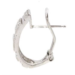 Pair of 9ct white gold diamond chip hoop earrings, stamped 375