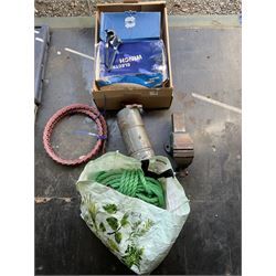 Electric winch, starter motors, vice, record small pipe bending too, with straps and ropes - THIS LOT IS TO BE COLLECTED BY APPOINTMENT FROM DUGGLEBY STORAGE, GREAT HILL, EASTFIELD, SCARBOROUGH, YO11 3TX