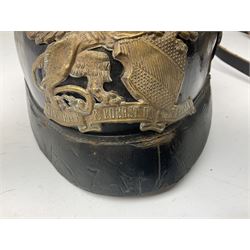 WW1 German leather Pickelhaube helmet with brass plate for Baden regiment, leather strap and leather part only of liner