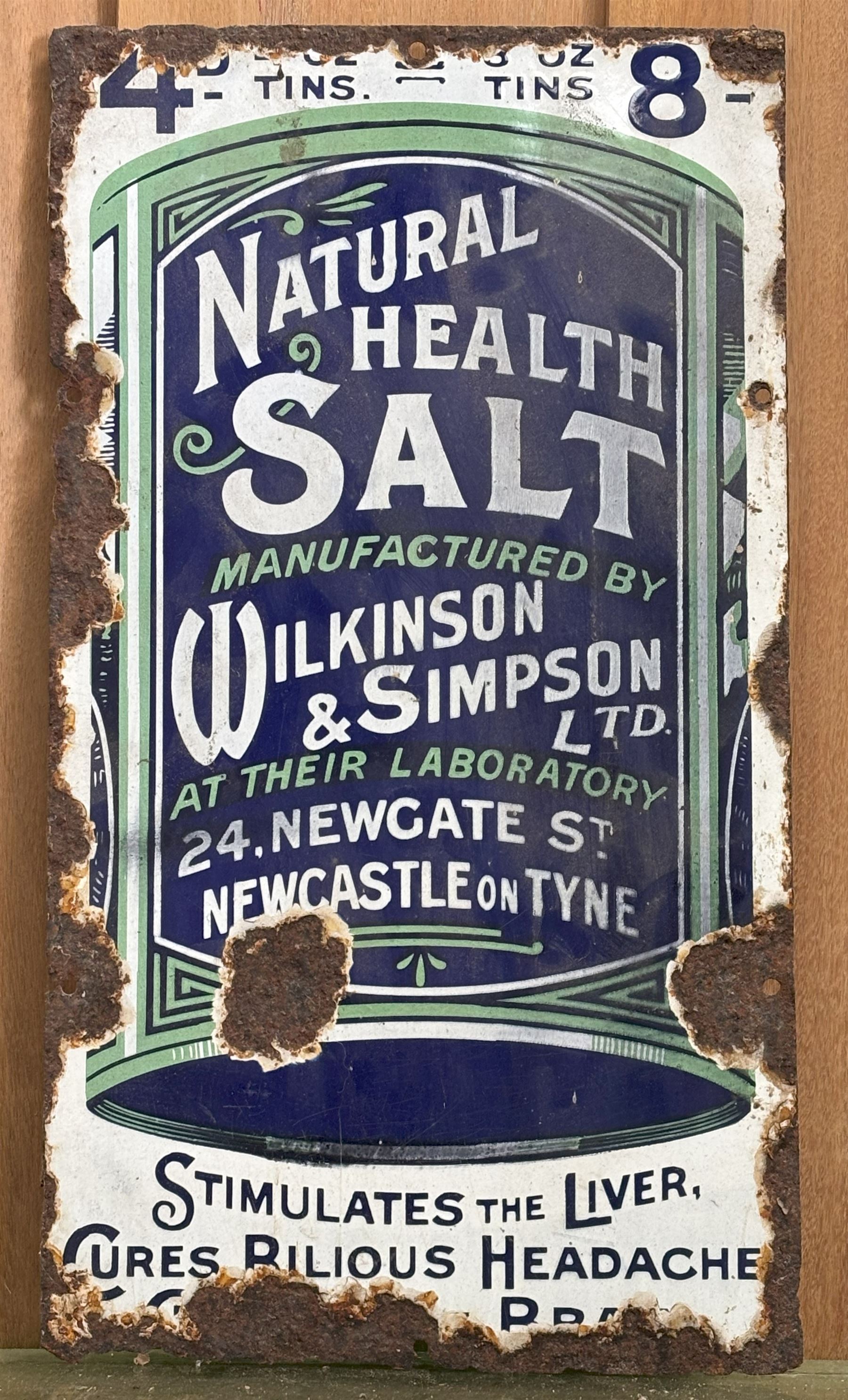 Early 20th century enamel advertising sign for Wilkinson & Simpson of Newcastle. 25cm x 46cm.  - COLLECTION BY APPOINTMENT FROM: The White House, Thirsk Road, Easingwold, York, YO61 3NF - CALL 01723 507111 TO ARRANGE