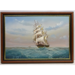  Clipper at Sea, 20th century oil on canvas signed Baill 50cm x 75cm (3)  