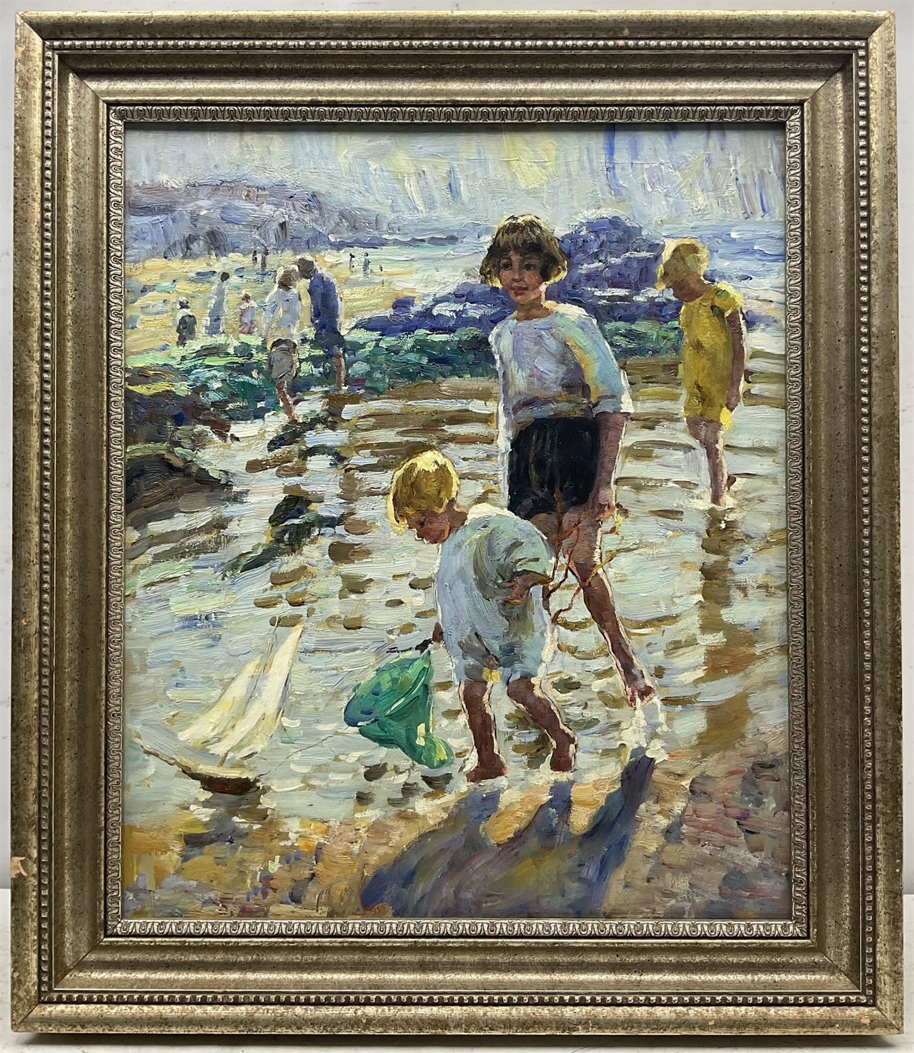 Follower of Dorothea Sharp (British 1874-1955): Children on the Beach, oil on canvas unsigned 59cm x 49cm