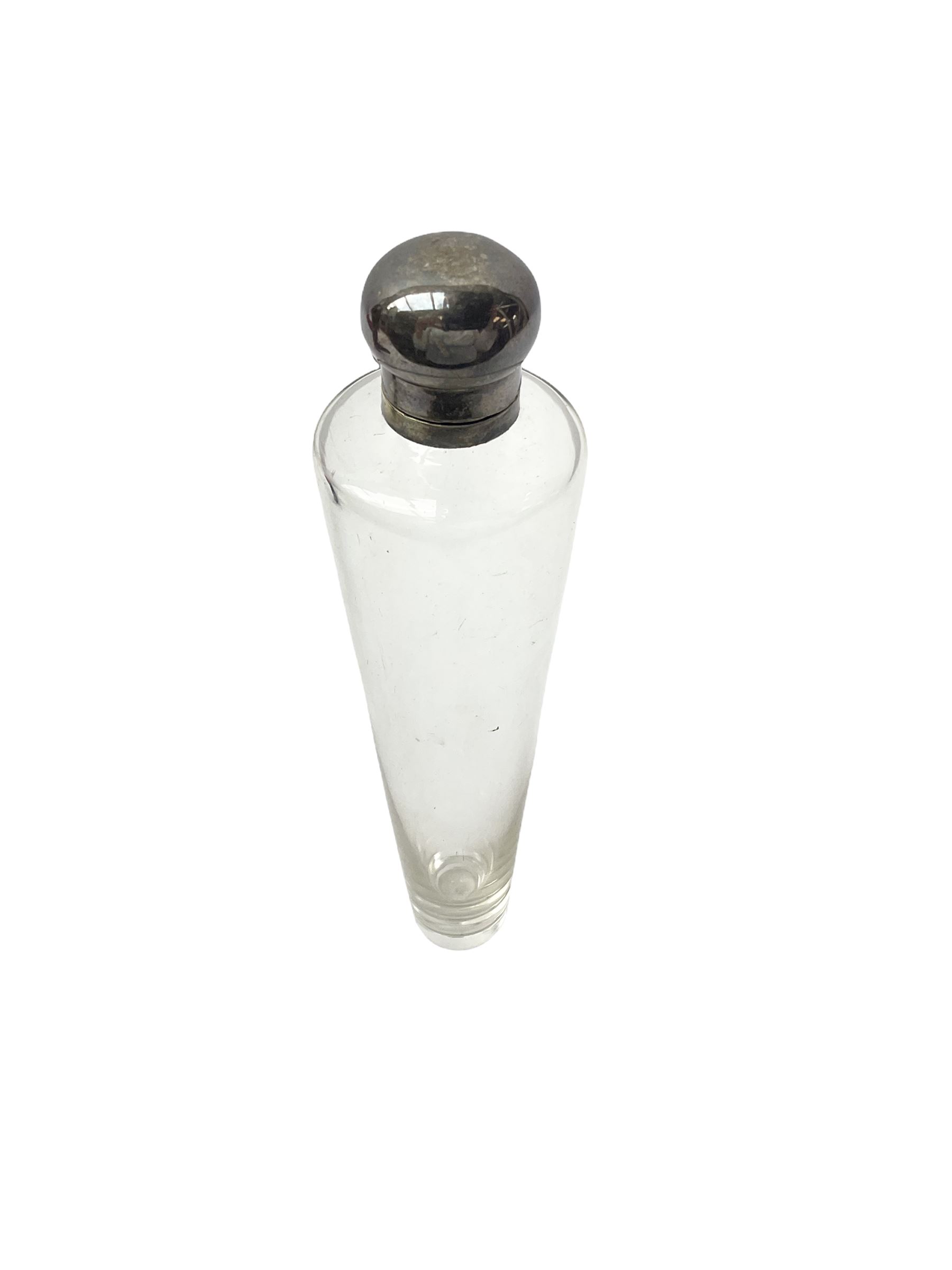 Tapered conical glass hunting flask with silver plated screw top