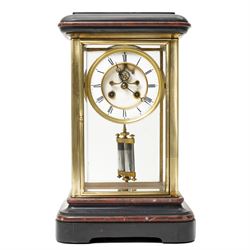 19th century four glass mantel clock with white enamel dial inscribed J W Benson, Old Bond...