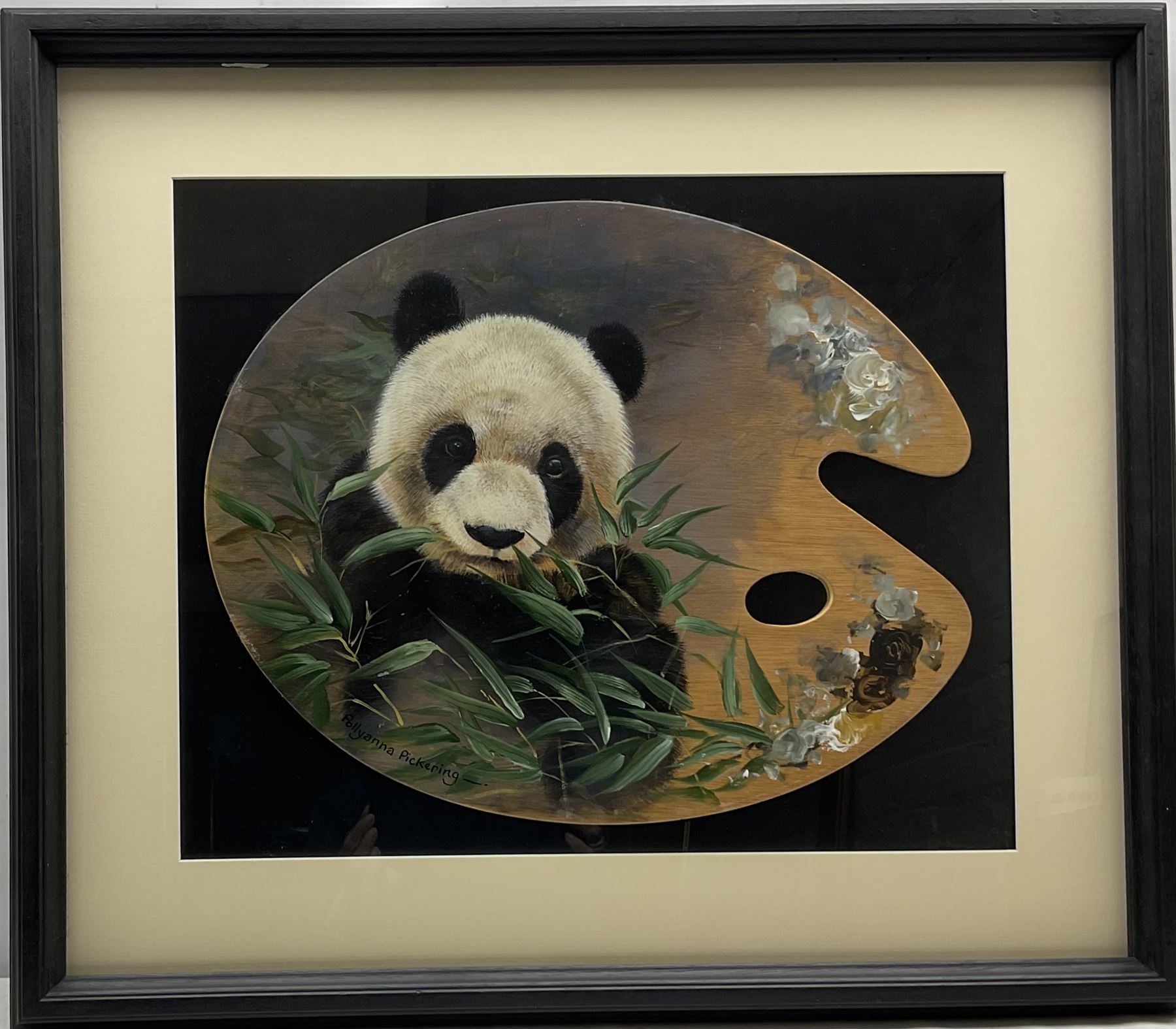 Pollyanna Pickering (British 1942-2018): Panda, oil on artist's palette signed 42cm x 52cm