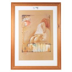 John Seerey-Lester (British 1945-2020): Two Nude Ladies in an Interior, pastel signed and dated '76; together with Frantisek Batka (Czech 1938-): Seated Nude Lady, coloured lithograph max 57.5cm x 40cm (2)