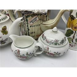 Portmeirion tea wares, in various patterns including Botanic Garden, Summer Garland and Portmeirion, to include limited edition novelty teapot, teapot, coffee press, coffee pot, covered sucrier, eight teacups and saucers, etc 