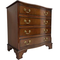 Georgian design mahogany serpentine chest, moulded top over four cock-beaded drawers, on bracket feet