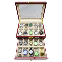  Collection of modern Tevise and other wristwatches in polished storage case  