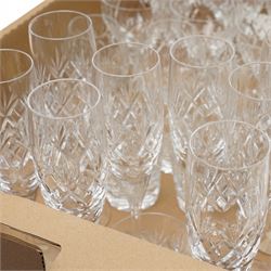 Quantity of Webb Corbett cut table glass including ten small tumblers, six claret glasses, brandy balloons etc and eight Royal Doulton champagne flutes