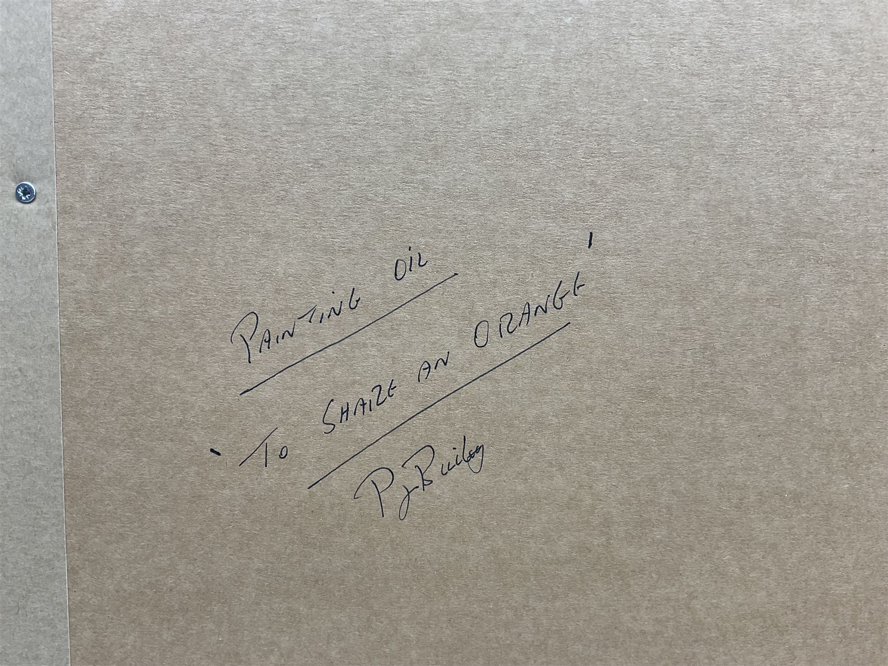 Peter J Bailey (British 1951-): 'To Share an Orange', oil on canvas signed, titled verso 41cm x 51cm