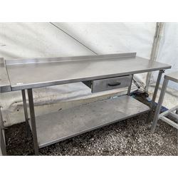 Stainless steel two tier preparation table, with drawer - THIS LOT IS TO BE COLLECTED BY APPOINTMENT FROM DUGGLEBY STORAGE, GREAT HILL, EASTFIELD, SCARBOROUGH, YO11 3TX