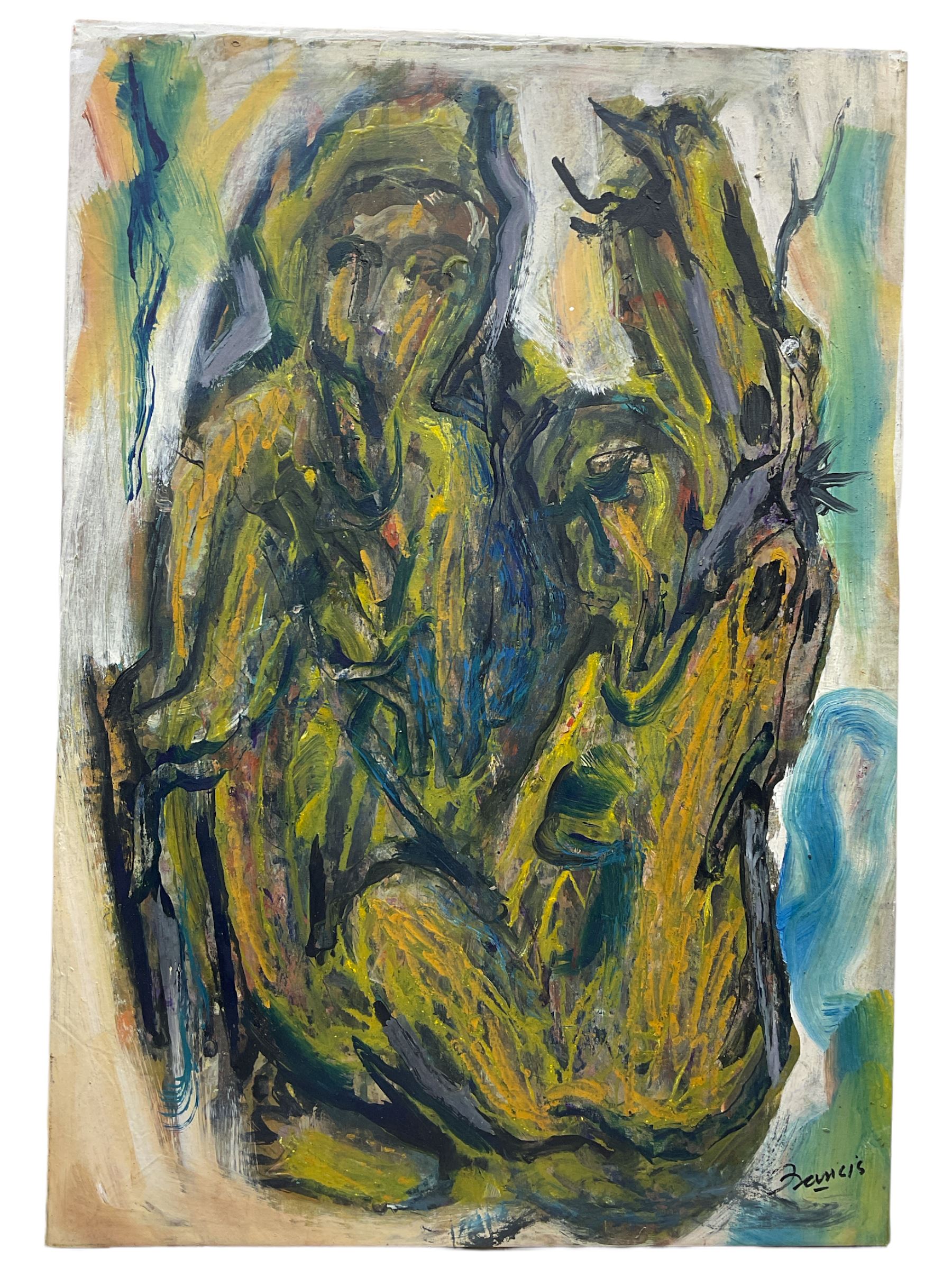 Francis Perera (Sri Lankan 1931-): 'Humanised Tree', oil on sail canvas signed and titled verso 82cm x 57cm (unframed) Notes: Perera a noted Sri Lankan artist has had many solo exhibitions both in his home country and overseas. He is a six time winner of the Presidential Award, represented Sri Lanka in Washington DC to commemorate the 50th anniversary of its independence, exhibited at the Royal Commonwealth Society in 2002, and at the 20th International Art Festival in Germany.